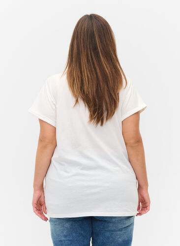 T-shirt met korte mouwen en borduursel anglaise, Off White Mel, Model image number 1
