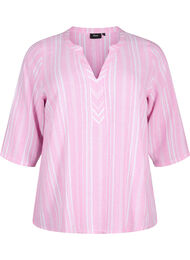 Gestreepte blouse in een mix van linnen en viscose, Roze