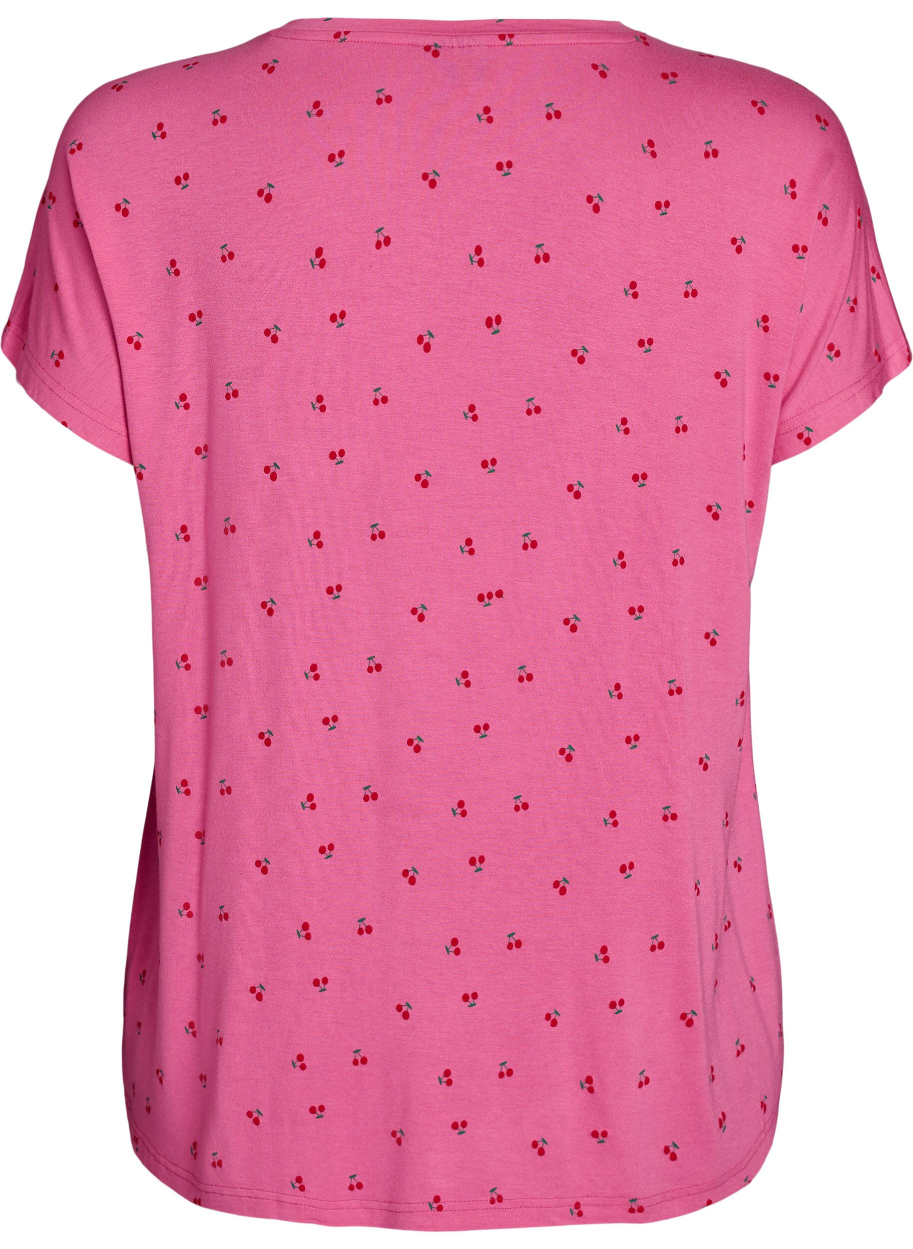 Zizzi Pyjama T-shirt in viscose met all-over print, Roze, Packshot image number 1