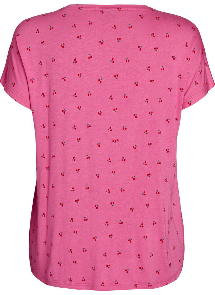 Pyjama T-shirt in viscose met all-over print, Roze, Packshot image number 1