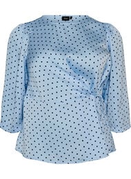 Blouse met stippen, striksluiting en 3/4-mouwen, Blauw