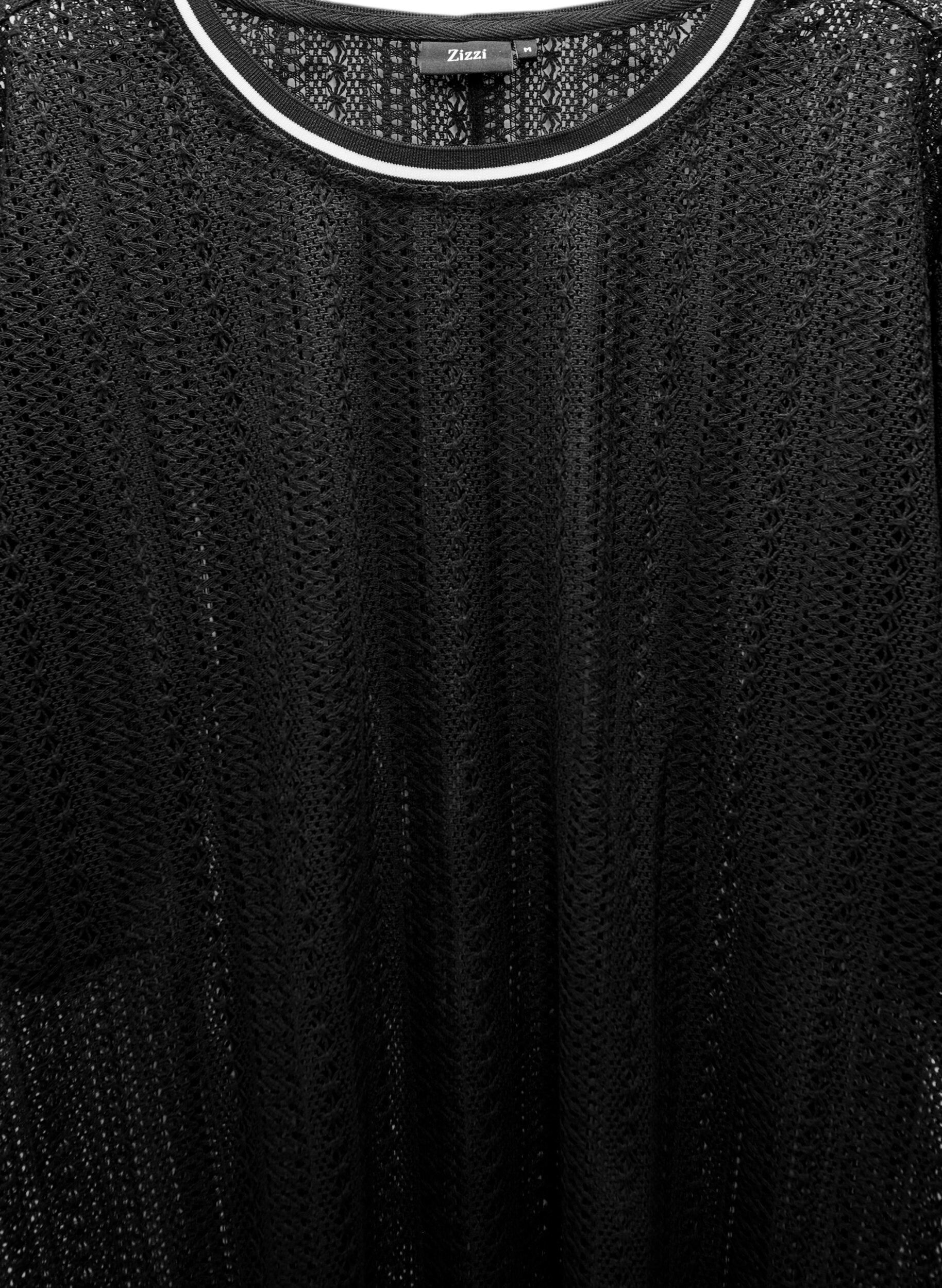 Zizzi Midi-jurk met een opengewerkt patroon en korte mouwen, Zwart, Packshot image number 2