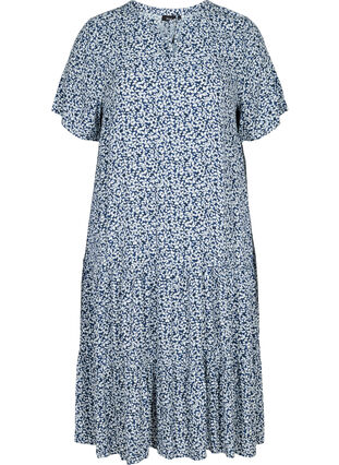 Viscose jurk met print en korte mouwen, Petit Blue Flower, Packshot image number 0