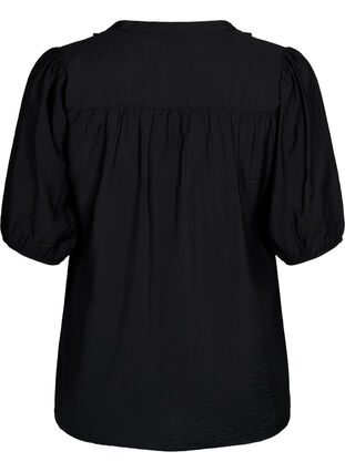 Viscose blouse met pofmouwen en ruches, Black, Packshot image number 1
