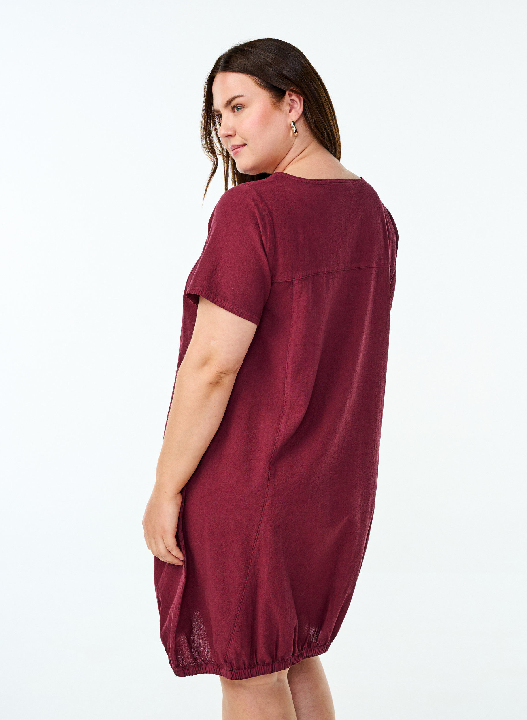 Zizzi Katoenen jurk met korte mouwen, Donker Bordeaux, Model image number 2