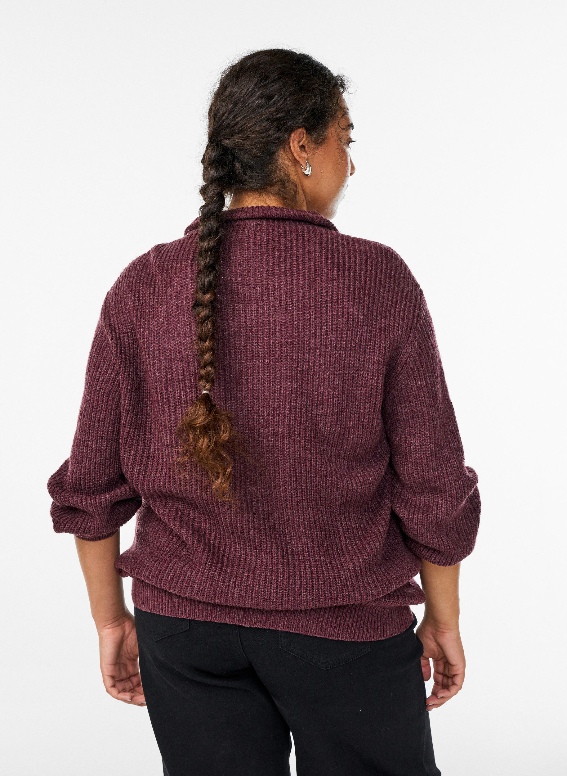 ZizziGebreide trui met hoge hals en rits, Rood, Model image number 2