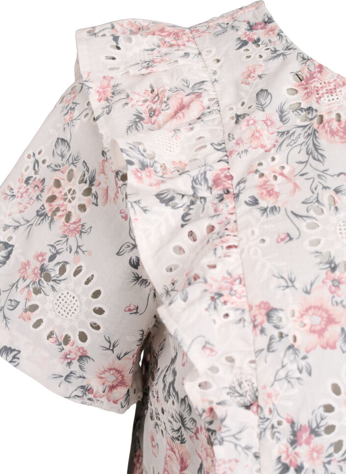 Katoenen blouse met broderie anglaise en ruches, Rood, Packshot image number 3