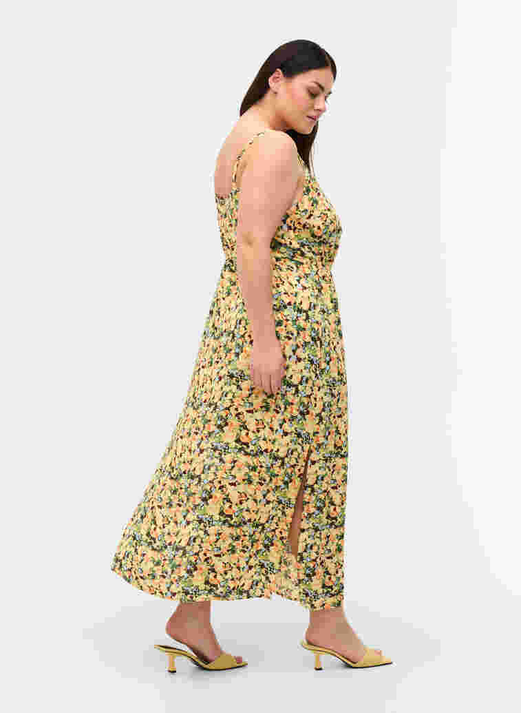 Viscose maxi-jurk, Yellow Summer AOP, Model