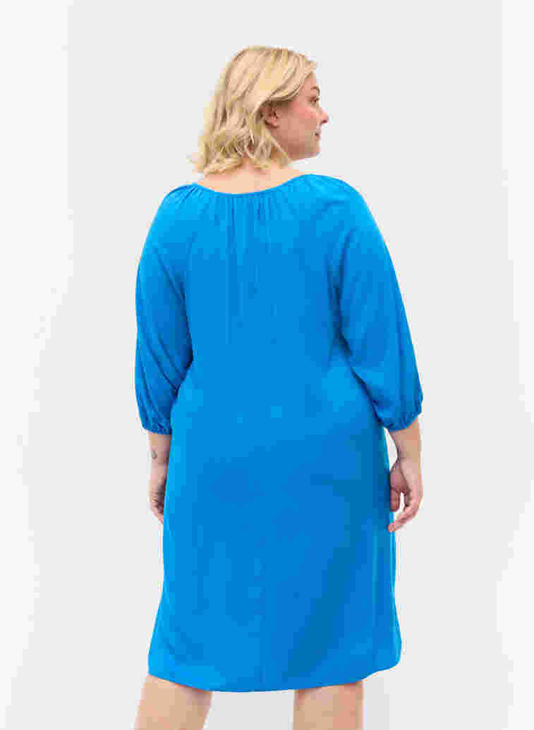 Viscose jurk met v-hals , Indigo Bunting, Model image number 1