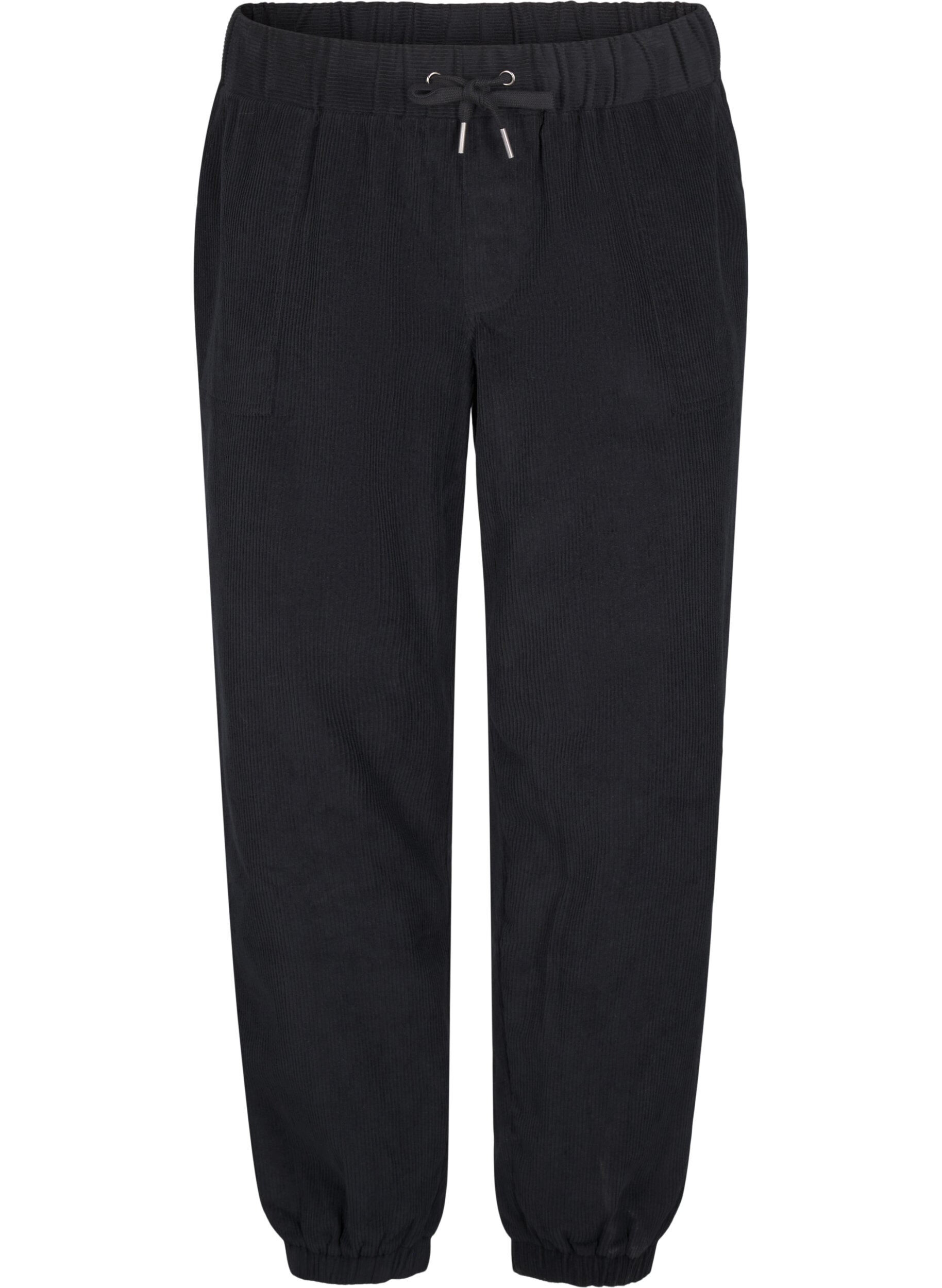 Zizzi Corduroy broek met een elastische tailleband, Zwart, Packshot image number 0
