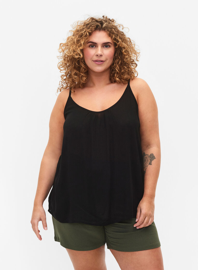 Strap top in viscose, Zwart, Model image number 0