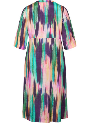 Midi-jurk met print en 3/4 mouwen, Purple AOP, Packshot image number 1