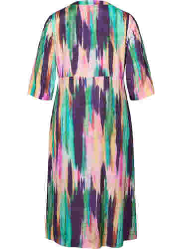 Midi-jurk met print en 3/4 mouwen, Purple AOP, Packshot image number 1