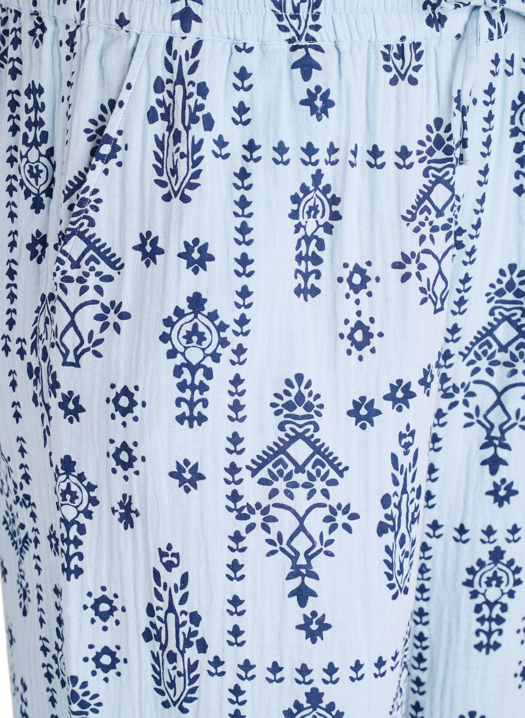 Zizzi Losse broek in katoenen mousseline met stippen, Blauw, Packshot image number 2