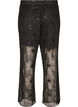 Broek met mesh en bloemenborduursel en pailletten, Zwart, Packshot image number 1