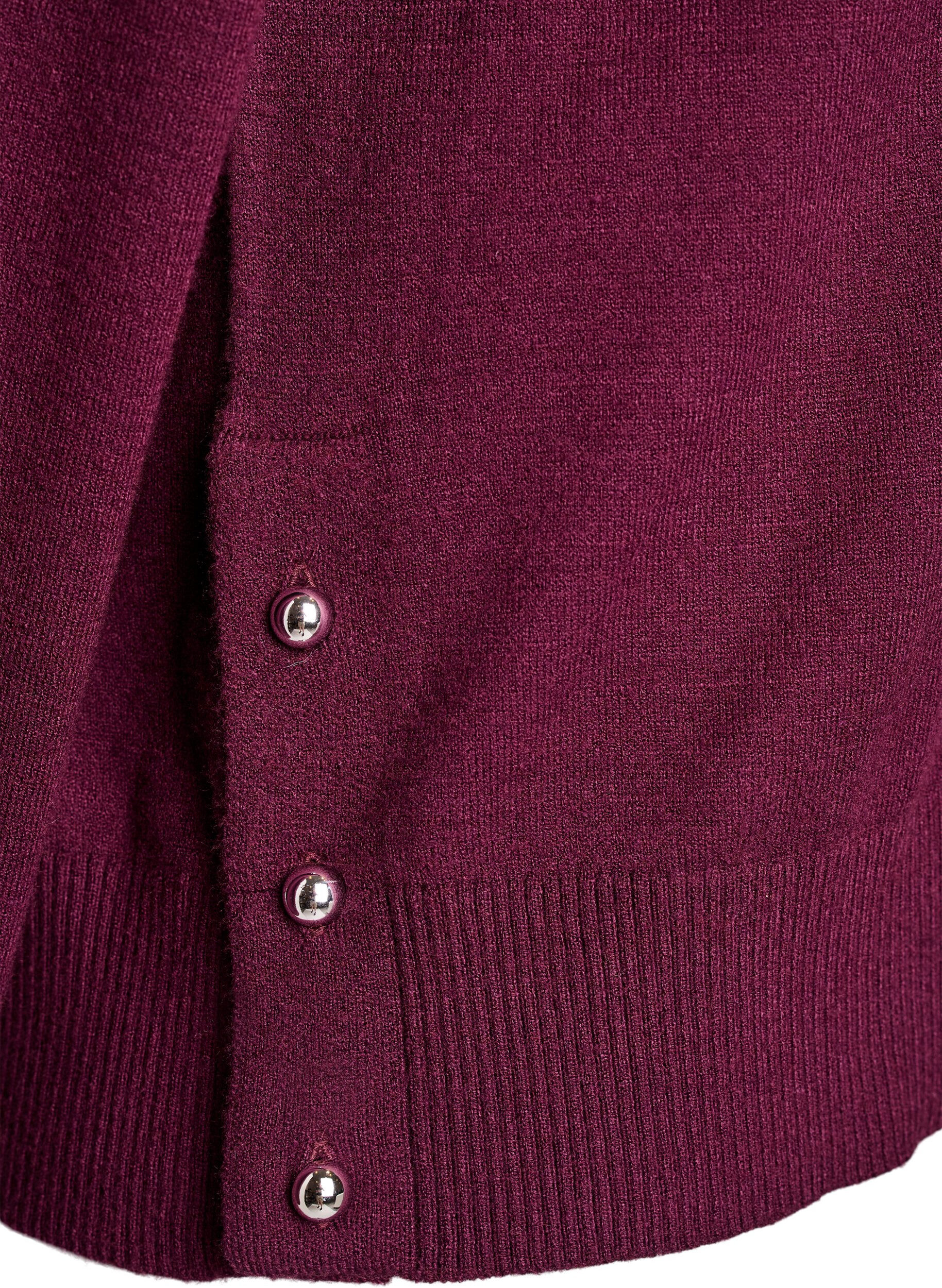 Zizzi Gebreide blouse met col en knopen aan de zijkant, Donker Bordeaux, Packshot image number 3