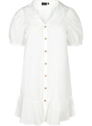 Katoenen blouse jurk met ballonmouwen, Bright White
