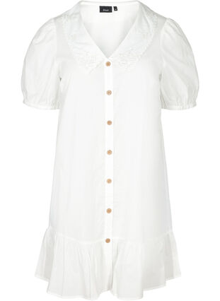 Katoenen blouse jurk met ballonmouwen, Bright White, Packshot image number 0