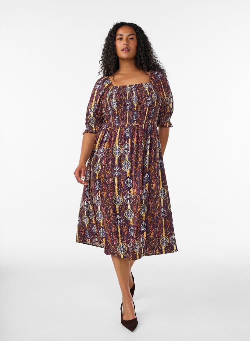 Zomerjurk in viscose met paisley print, Paars, Model image number 0