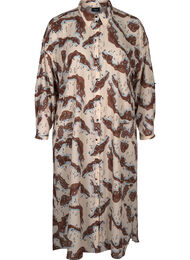 Gedessineerde jurk met lange mouwen en knopen, Camouflage AOP