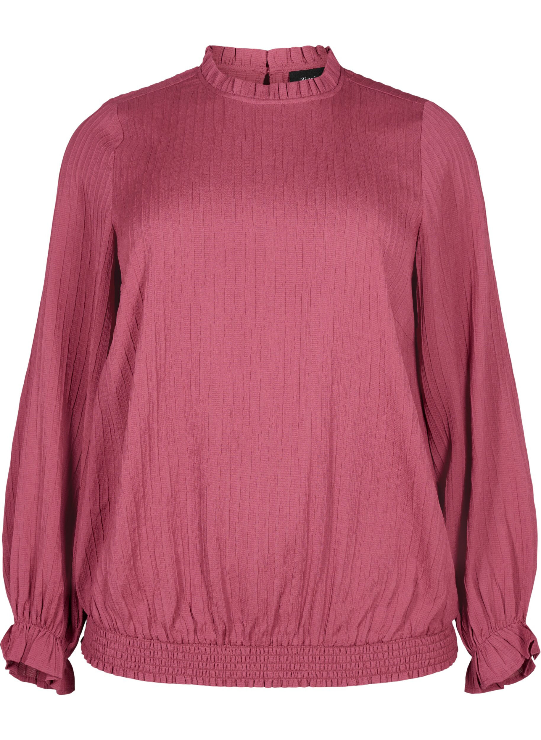 Zizzi Smok blouse met ruches en textuur, Dry Rose, Packshot image number 0