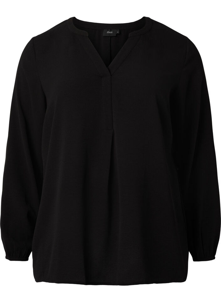 Effen blouse met v-hals, Black, Packshot image number 0