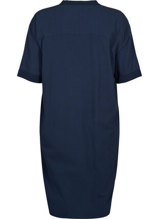 FLASH - Midi jurk met korte mouwen in katoen, Navy Blazer, Packshot image number 1