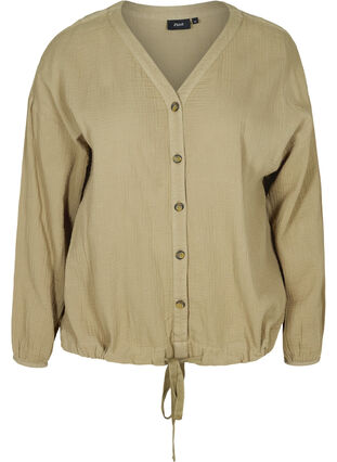 Katoenen blouse met verstelbare onderkant, Aloe, Packshot image number 0