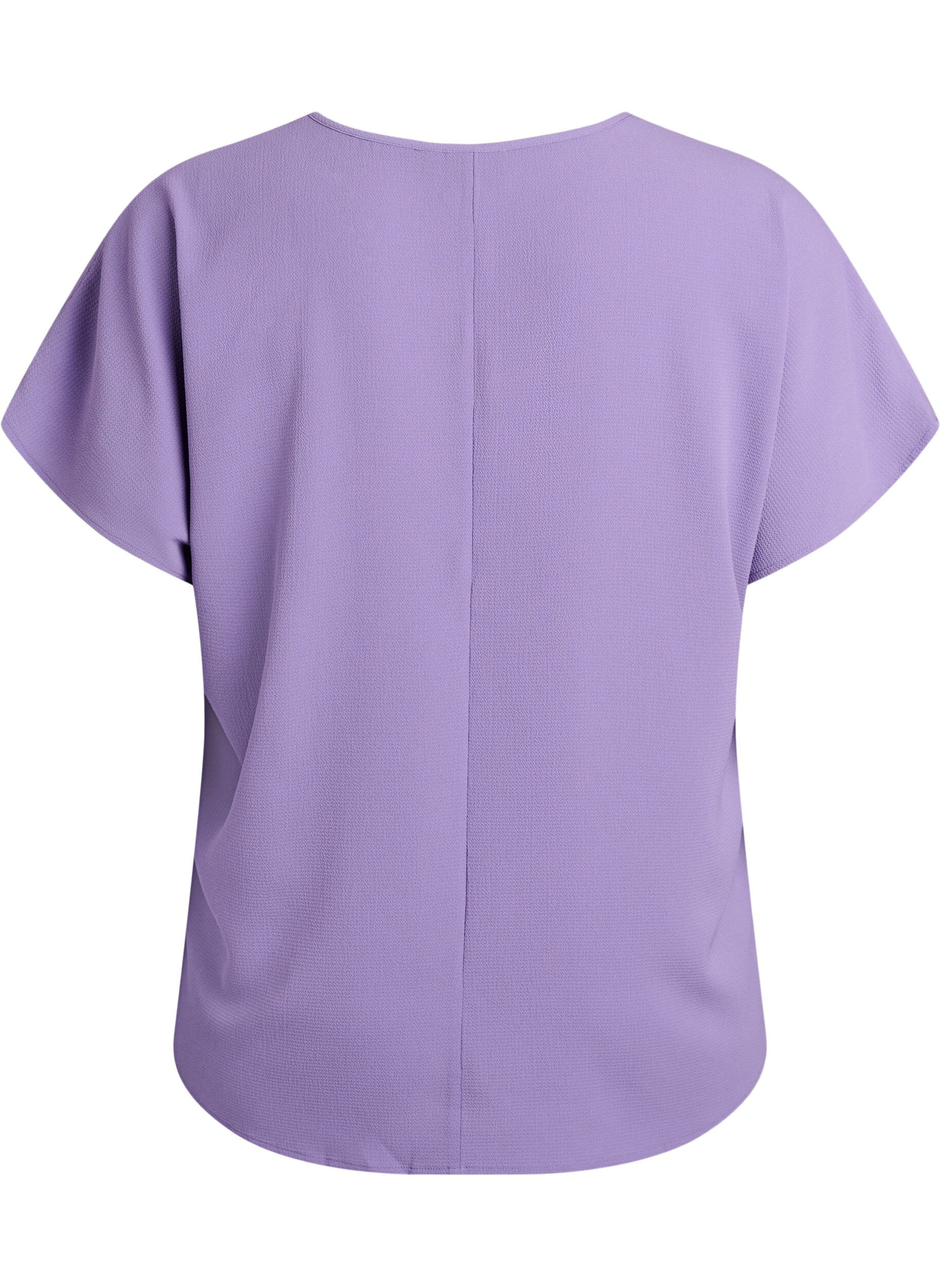 Zizzi Blouse met korte mouwen en een ronde halslijn, Paars, Packshot image number 1