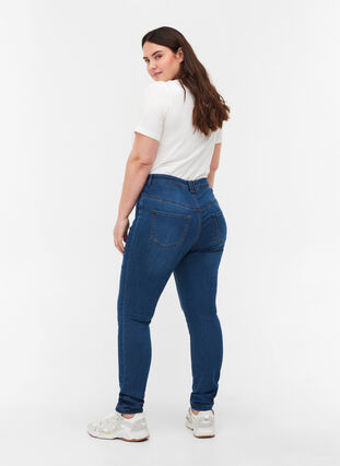 Extra slim fit Amy jeans met hoge taille, Blue d. washed, Model image number 2