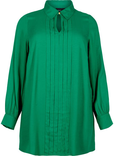 Viscose blouse met lange mouwen en overhemdkraag, Jolly Green, Packshot image number 0