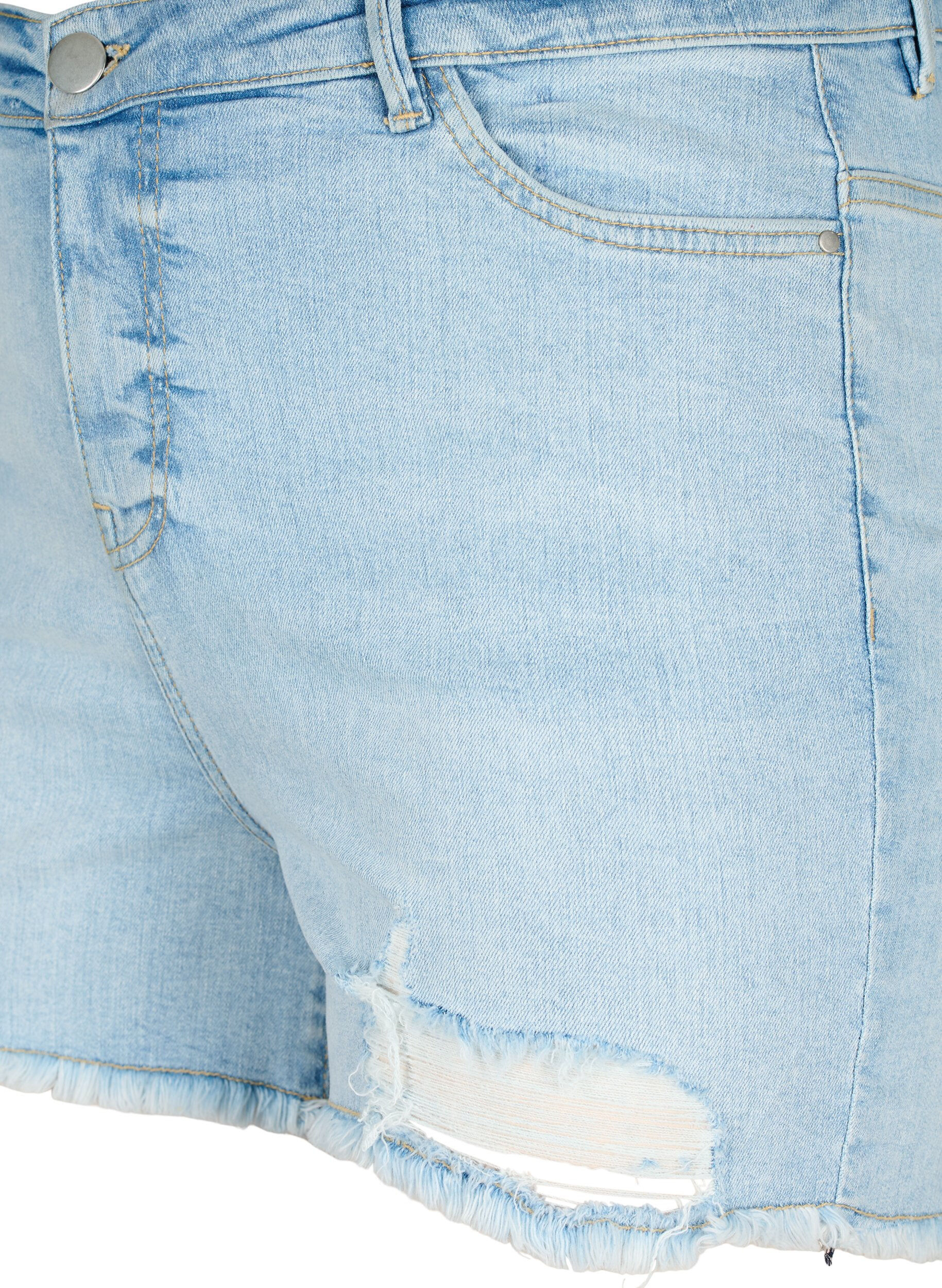 Zizzi Korte spijkerbroek met versleten details, Light Blue Denim, Packshot image number 2