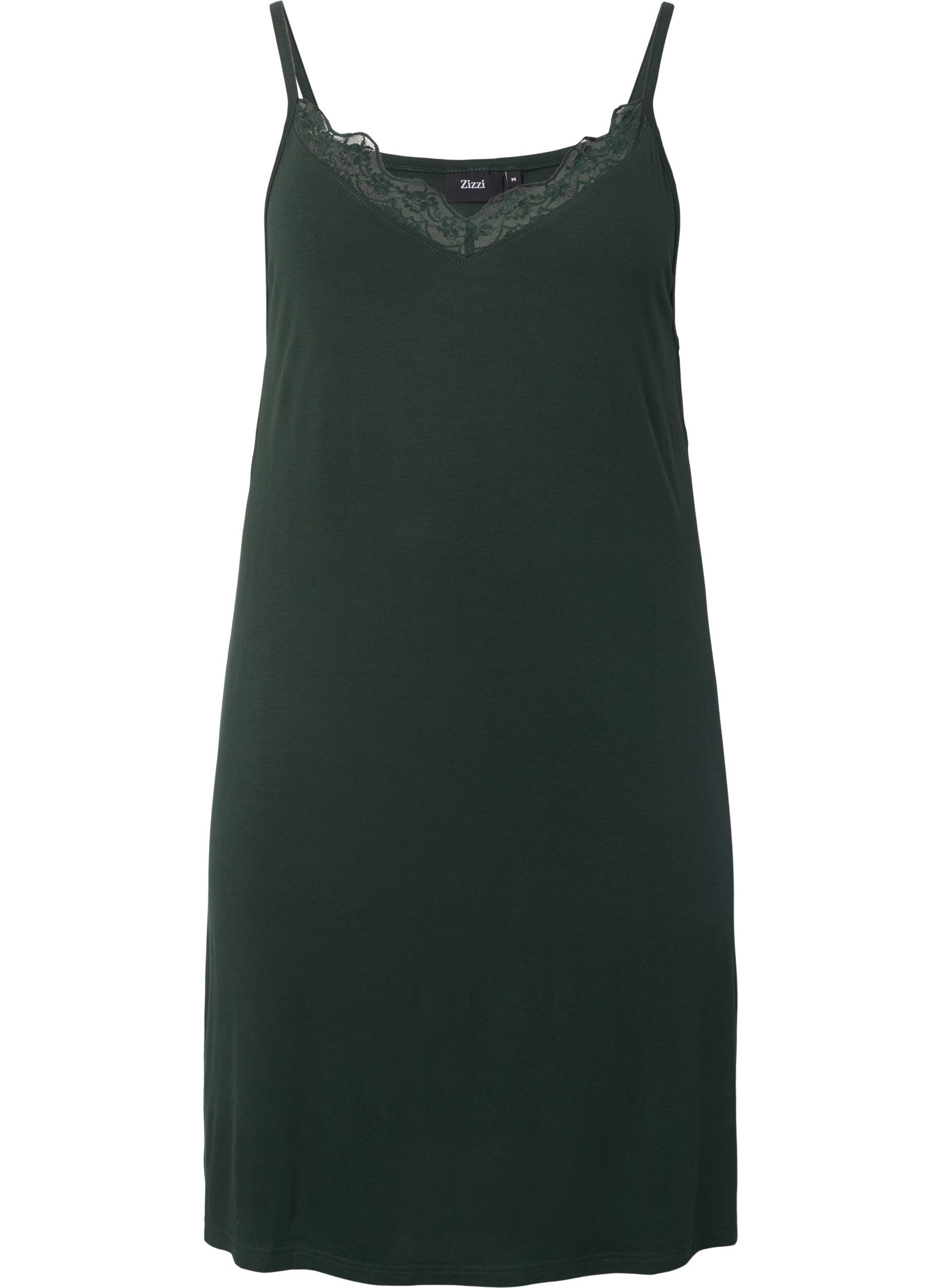 ZizziPyjama jurk met kanten rand in viscose, Groen, Packshot image number 0