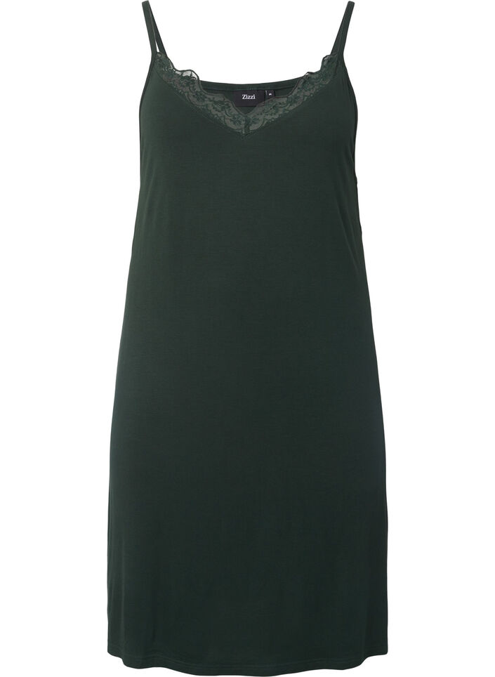 Pyjama jurk met kanten rand in viscose, Groen, Packshot image number 0