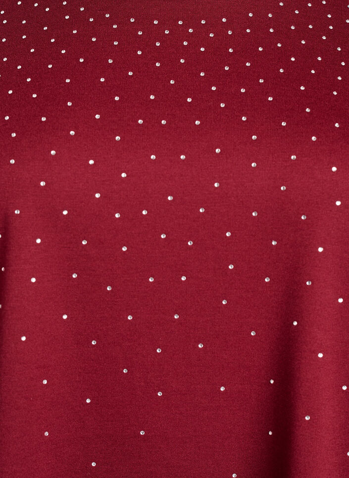 T-shirt met strass-steentjes en ronde hals, Donker Bordeaux, Packshot image number 2