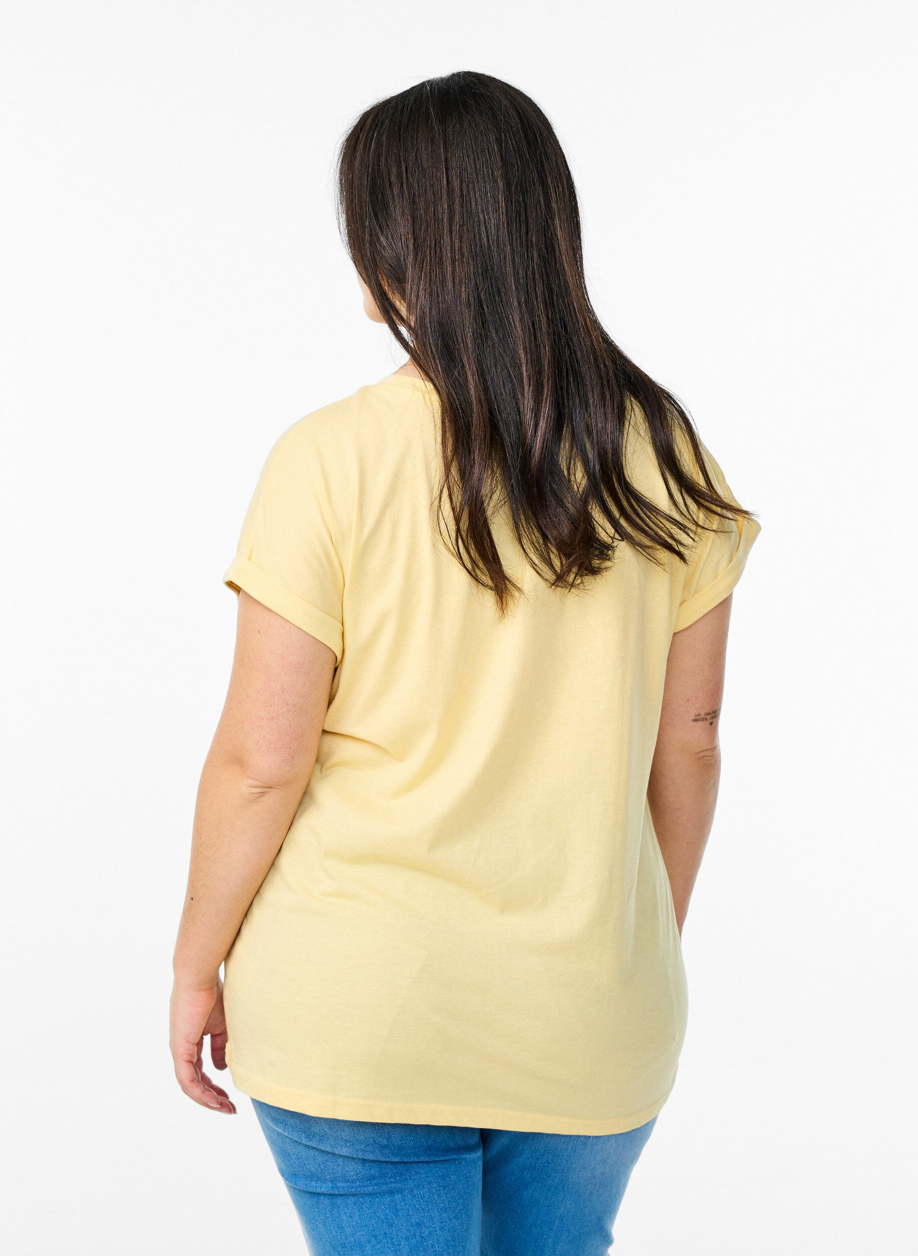 ZizziT-shirt met korte mouwen van katoenmix, Geel, Model image number 2