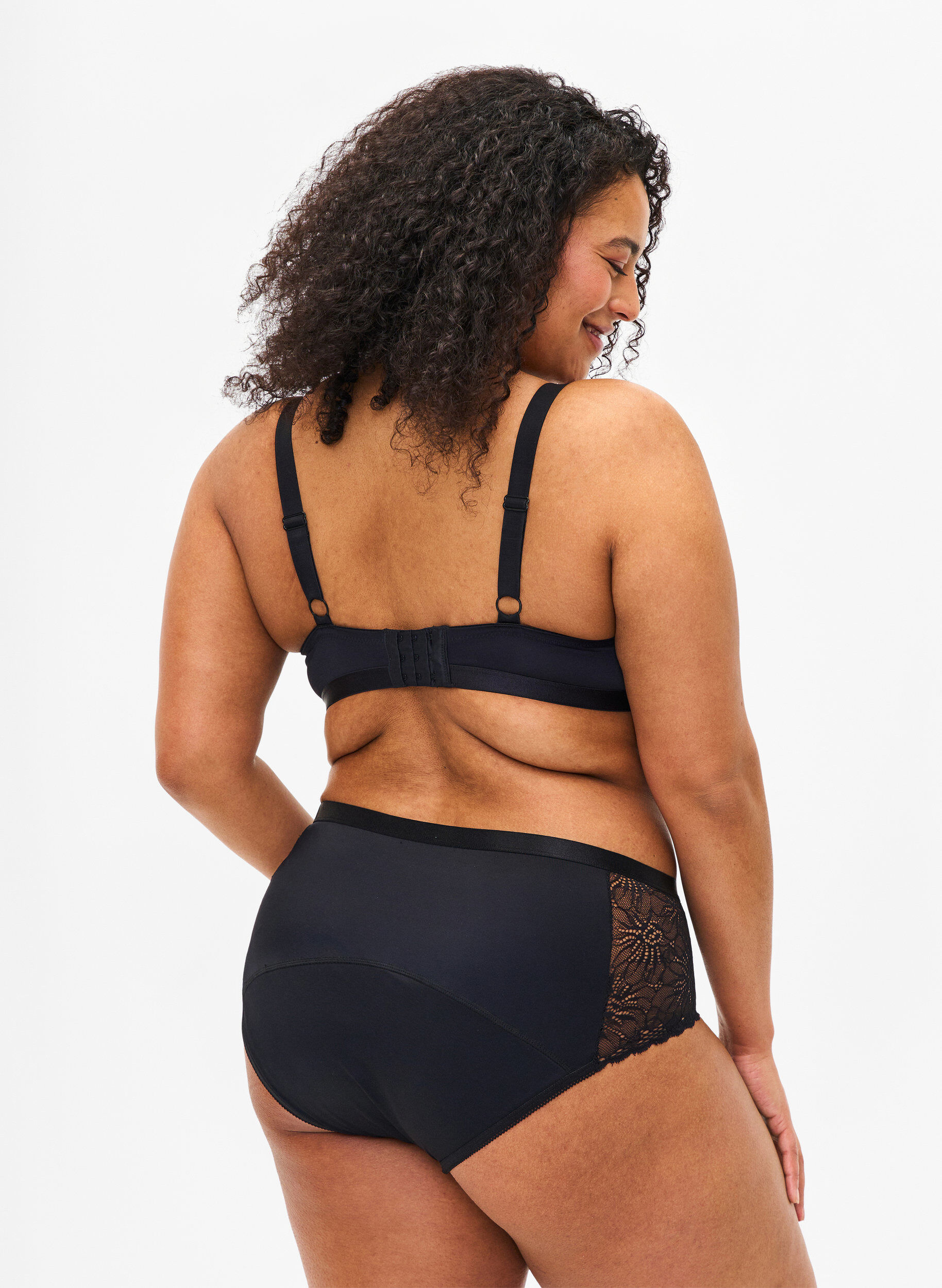 Zizzi Menstruatie slipje met kant en normale taille, Black, Model image number 1