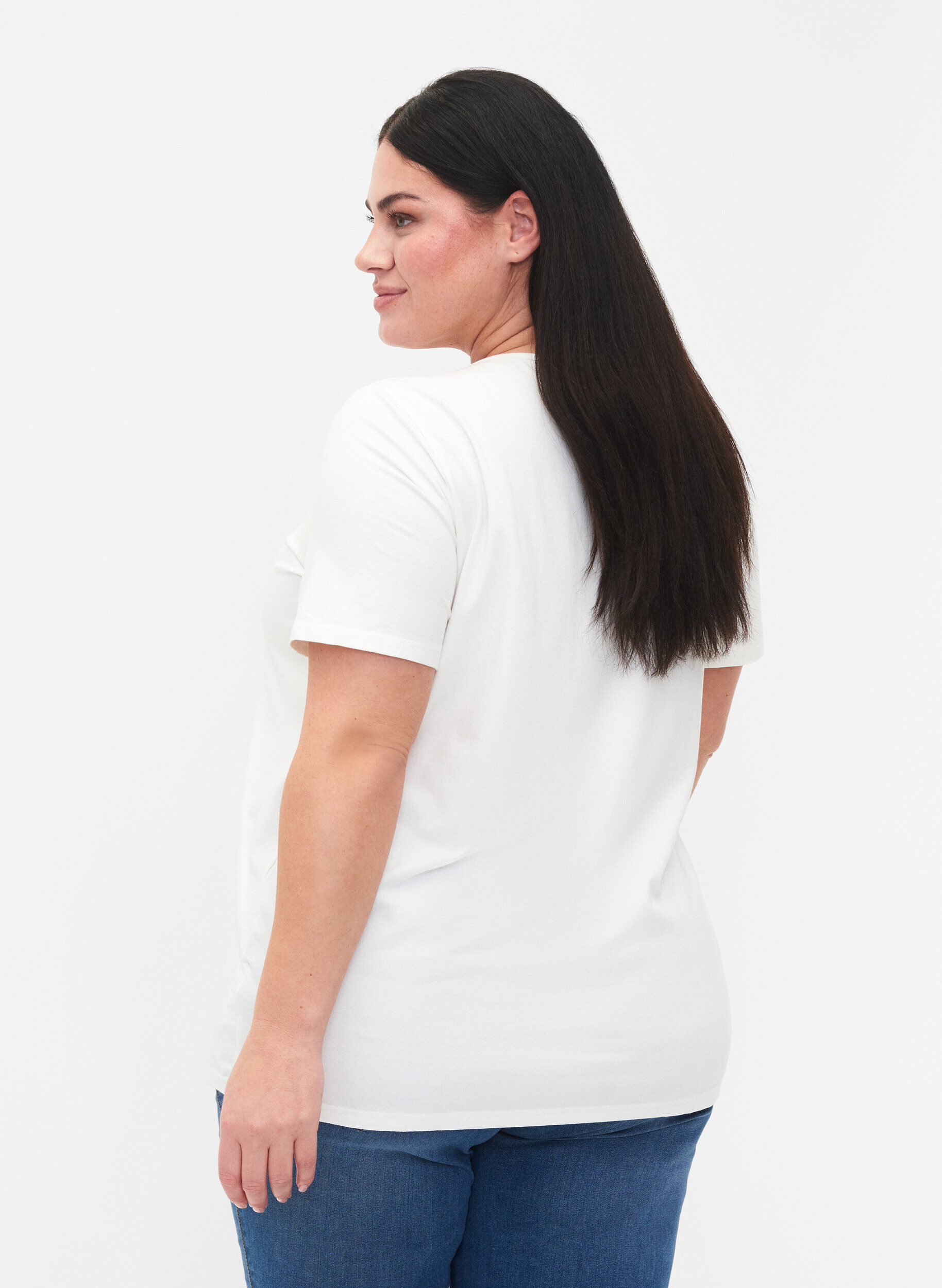 Zizzi T-shirt met v-hals en kruisdetail, Warm Off-white, Model image number 1