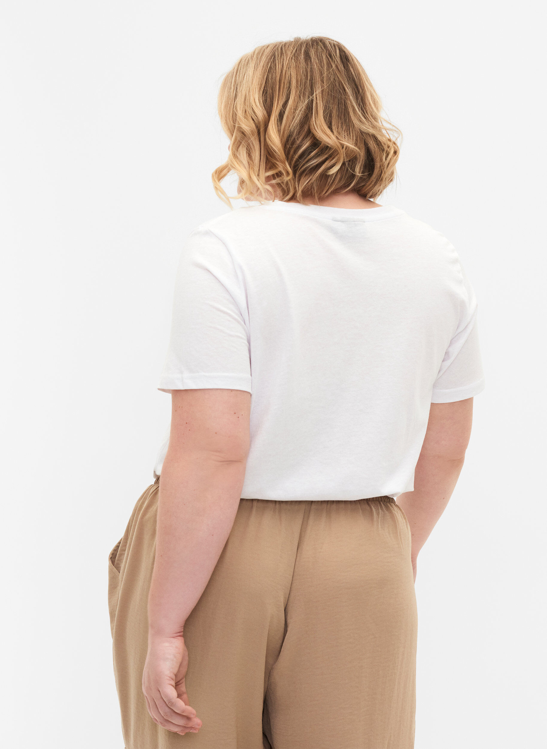 Zizzi 2-pack t-shirt met v-hals, Bright White / Black, Model image number 1