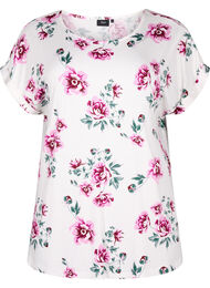 Viscose blouse met korte mouwen en bloemen, White Pink AOP