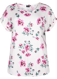 Viscose blouse met korte mouwen en bloemen, White Pink AOP