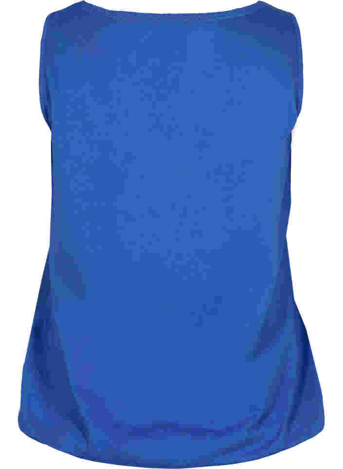 Katoenen top met ronde hals en kanten rand, Dazzling Blue, Packshot image number 1