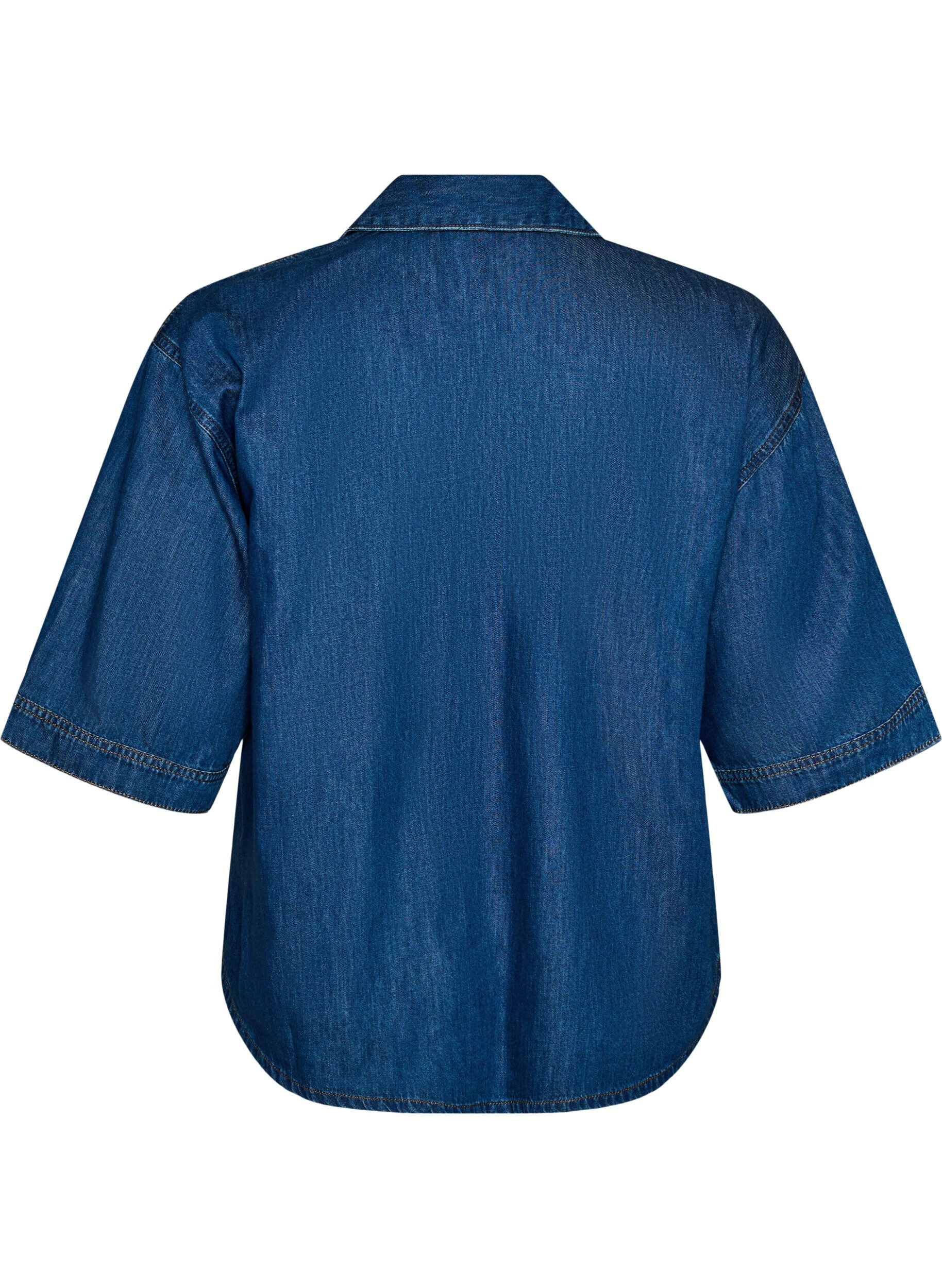 ZizziDenimblouse met borstzak en mouwen tot de elleboog, Blauw, Packshot image number 1