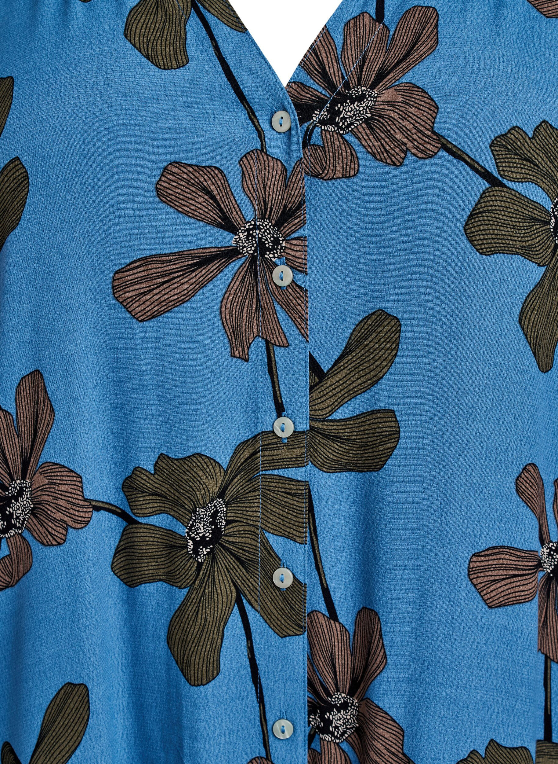 Zizzi Bedrukte viscose midi-jurk met lange mouwen, Blauw, Packshot image number 2