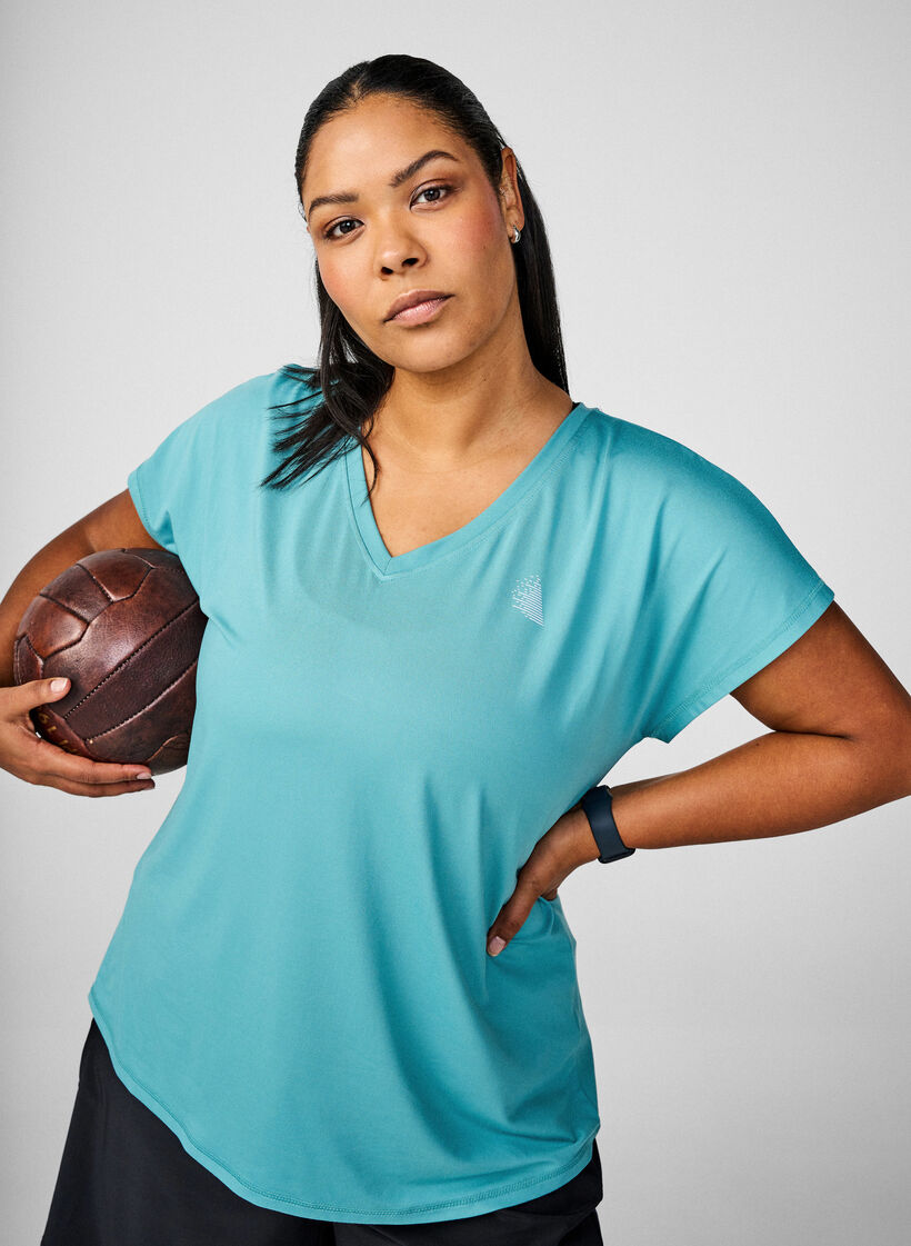 Losse trainingsshirt met v-hals, Groen, Image image number 0