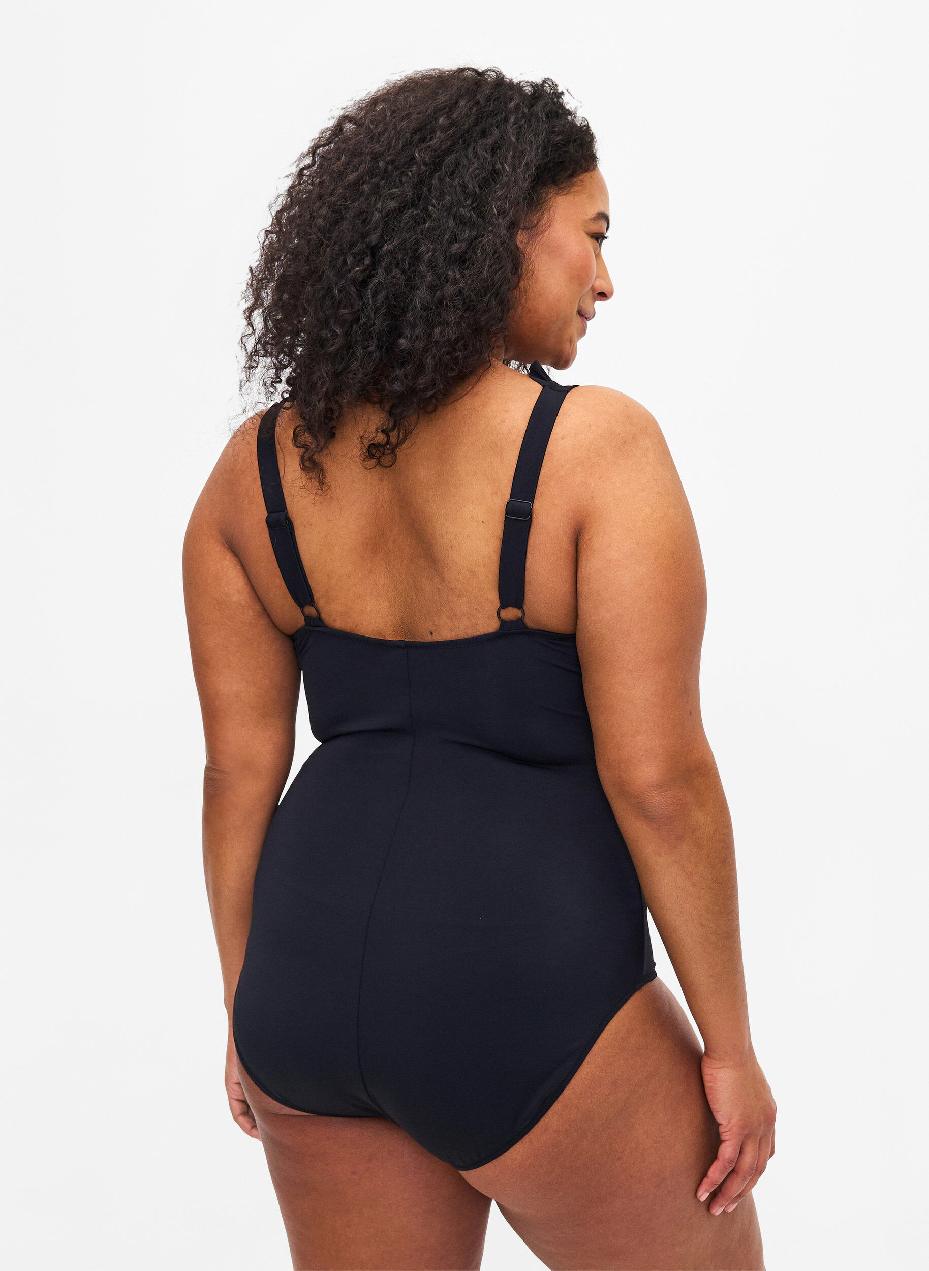 Zizzi Badpak met V-hals en ruches, Black, Model image number 1