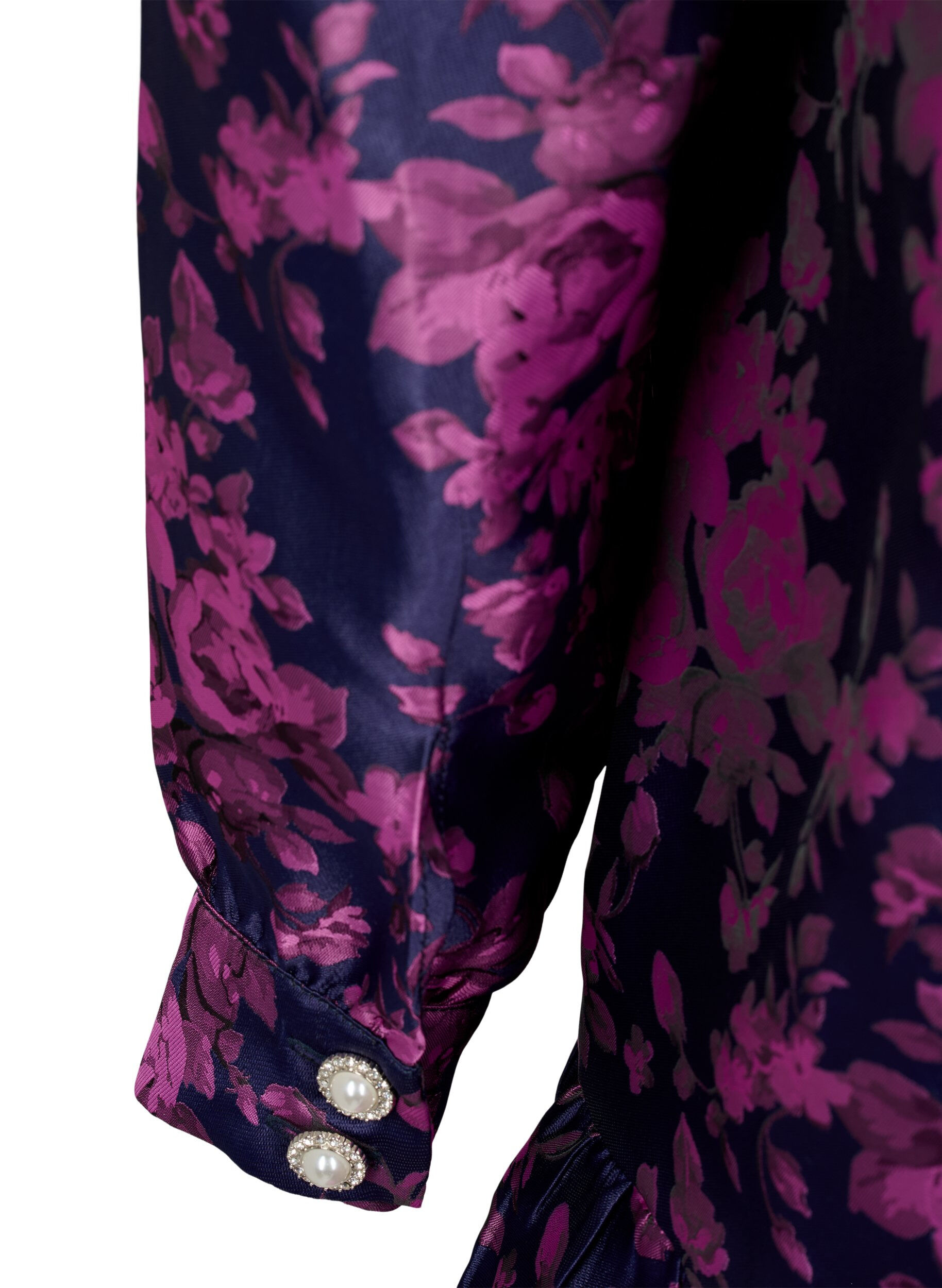 Zizzi Jurk met ruchedetail en parelknopen, Dark Blue Pink, Packshot image number 3