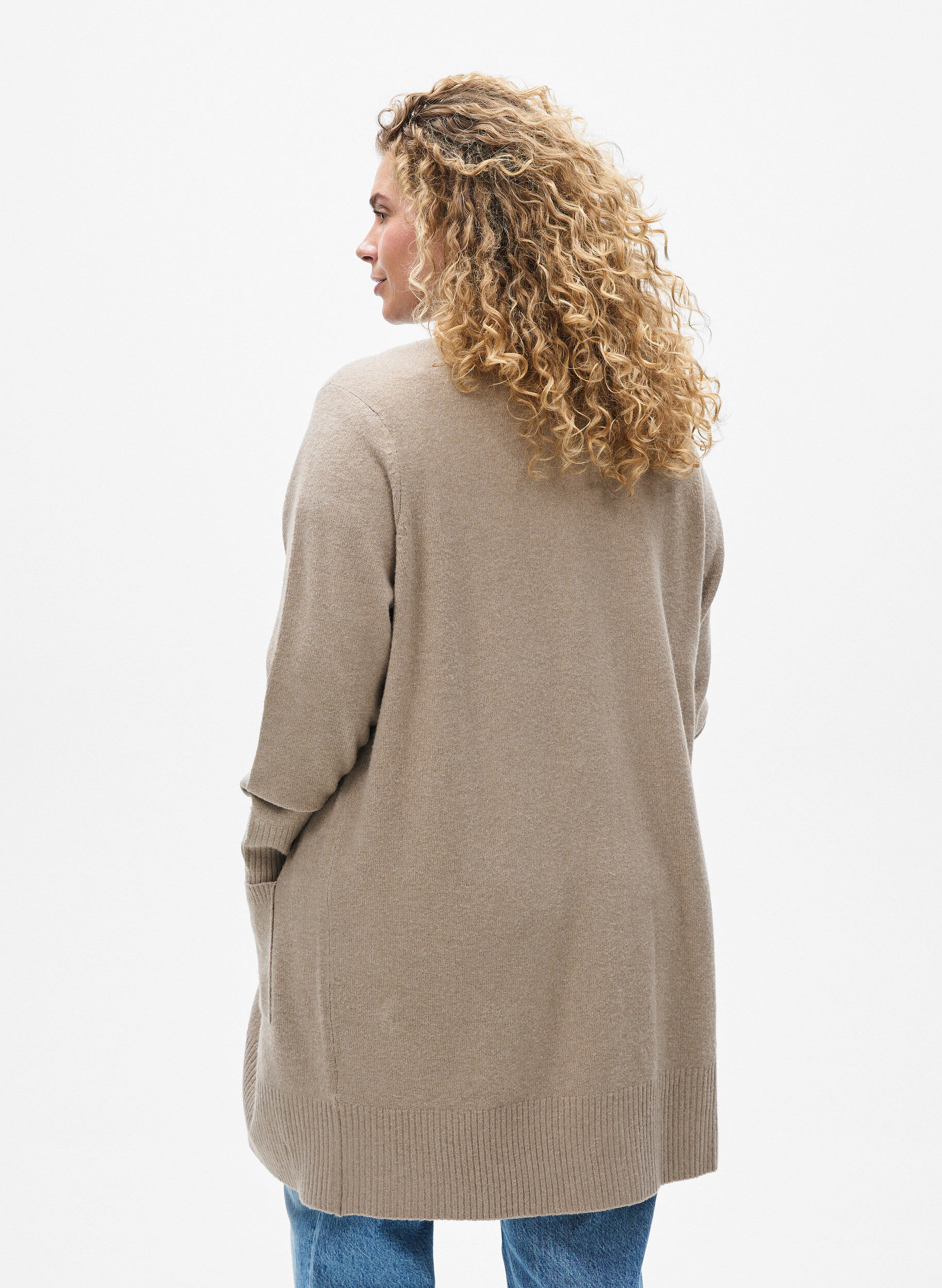 ZizziGeribd gebreid vest met zakken, Beige, Model image number 2