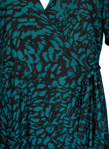 Bedrukte midi-jurk met overslag, Black Green AOP, Packshot image number 2