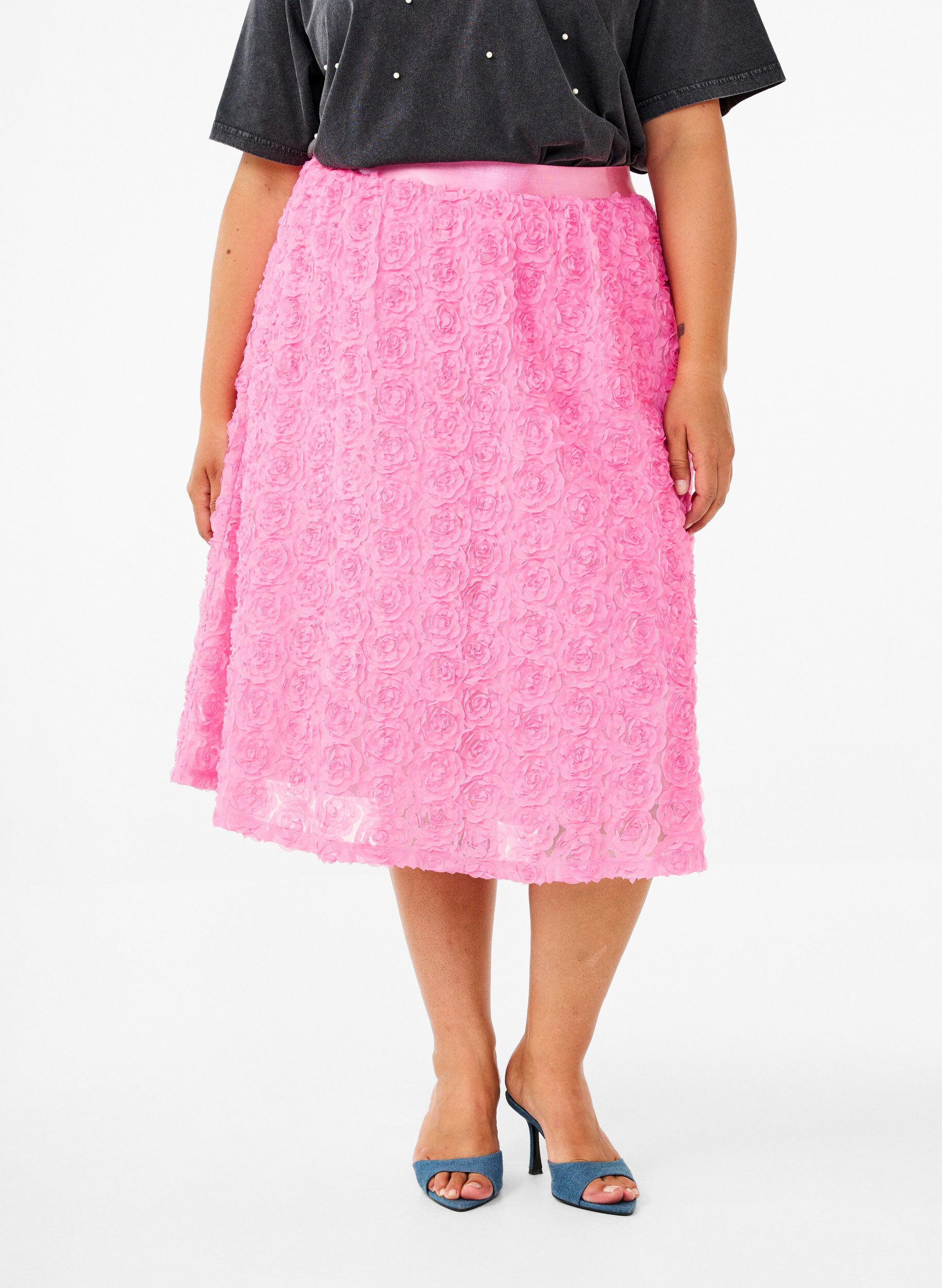 Zizzi Midi-rok met 3D-bloemen, Dianthus, Model image number 2